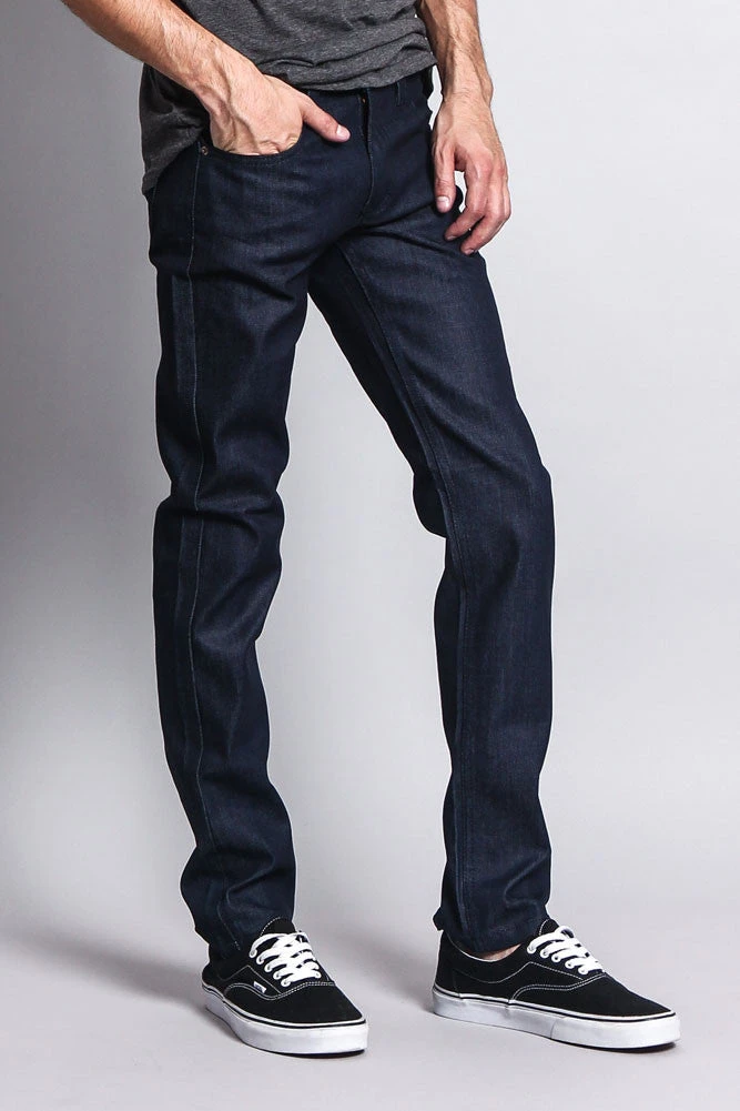 Men's Skinny Fit Raw Denim Jeans (Indigo) 6 Men's Skinny Fit Raw Denim Jeans (Indigo) - Image 4