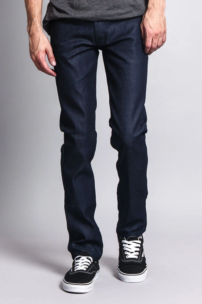 Men's Skinny Fit Raw Denim Jeans (Indigo) 7 Men's Skinny Fit Raw Denim Jeans (Indigo) - Image 5