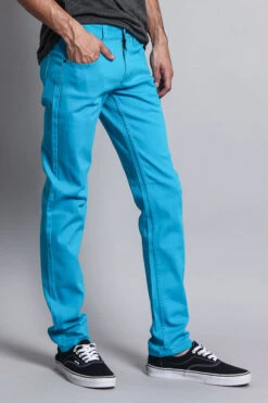 Men's Essential Skinny Fit Colored Jeans (Turquoise) -Victorious DL937 TRQ 4