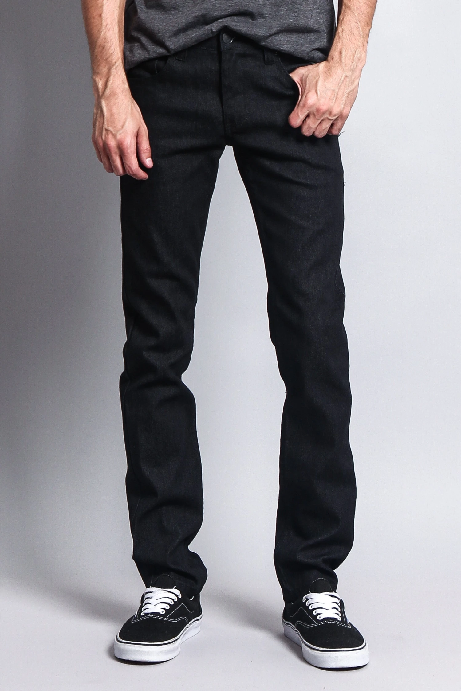 Men's Skinny Fit Raw Denim Jeans (Black) 3 Men's Skinny Fit Raw Denim Jeans (Black)