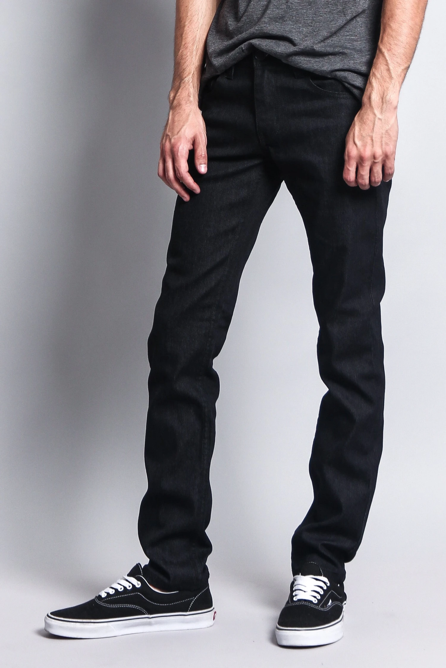 Men's Skinny Fit Raw Denim Jeans (Black) 4 Men's Skinny Fit Raw Denim Jeans (Black) - Image 2