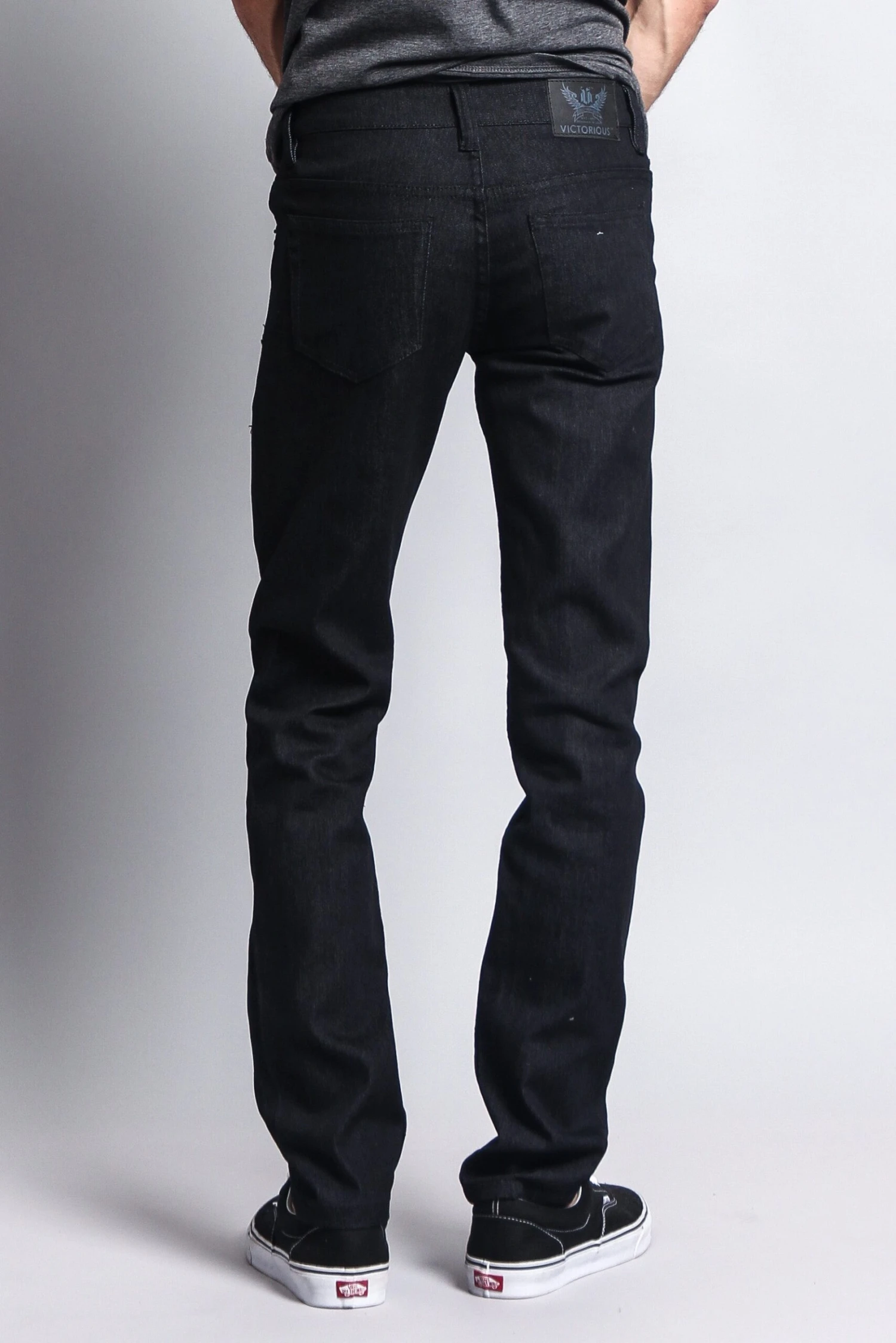 Men's Skinny Fit Raw Denim Jeans (Black) 5 Men's Skinny Fit Raw Denim Jeans (Black) - Image 3