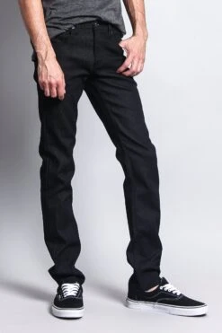 Men's Skinny Fit Raw Denim Jeans (Black) 10 Men's Skinny Fit Raw Denim Jeans (Black) -Victorious DL938 BLK 4
