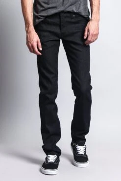 Men's Skinny Fit Raw Denim Jeans (Black) 11 Men's Skinny Fit Raw Denim Jeans (Black) -Victorious DL938 BLK 5