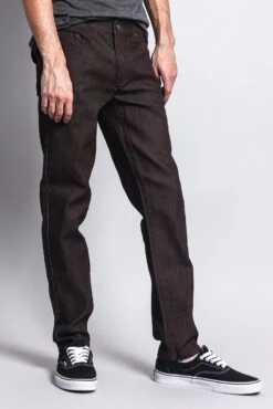 Men's Skinny Fit Raw Denim Jeans (Brown) -Victorious DL938 BRN 4