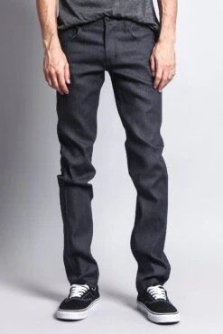 Men's Skinny Fit Raw Denim Jeans (Charcoal)