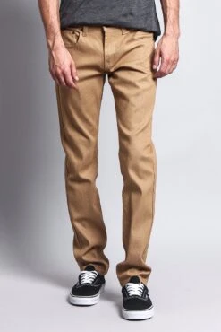 Men's Skinny Fit Raw Denim Jeans (Khaki) -Victorious DL938 KHK 5