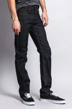 Men's Slim Fit Raw Denim Jeans (Black/Timber) -Victorious DL980 BKT 4