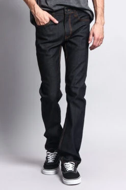 Men's Slim Fit Raw Denim Jeans (Black/Timber) -Victorious DL980 BKT 5