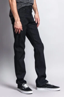 Men's Slim Fit Raw Denim Jeans (Black) -Victorious DL980 BLK 4