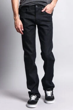 Men's Slim Fit Raw Denim Jeans (Black) -Victorious DL980 BLK 5