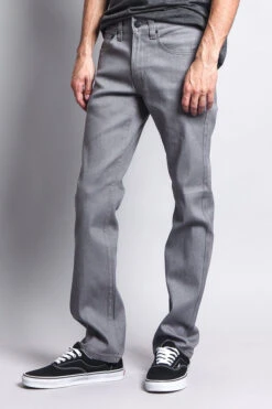 Men's Slim Fit Raw Denim Jeans (Grey) -Victorious DL980 GRY 2