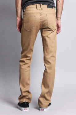 Men's Slim Fit Raw Denim Jeans (Khaki) -Victorious DL980 KHK 3