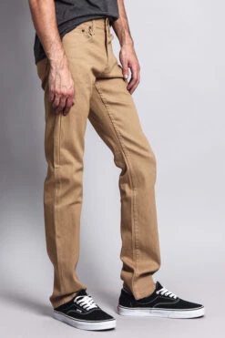 Men's Slim Fit Raw Denim Jeans (Khaki) -Victorious DL980 KHK 4