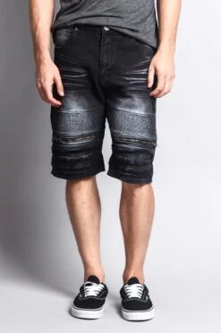 Faded Zipper Front Biker Shorts 24 Faded Zipper Front Biker Shorts -Victorious DS2010 BLK 1