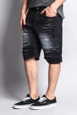 Faded Zipper Front Biker Shorts 25 Faded Zipper Front Biker Shorts -Victorious DS2010 BLK 2