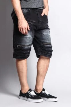 Faded Zipper Front Biker Shorts 27 Faded Zipper Front Biker Shorts -Victorious DS2010 BLK 4