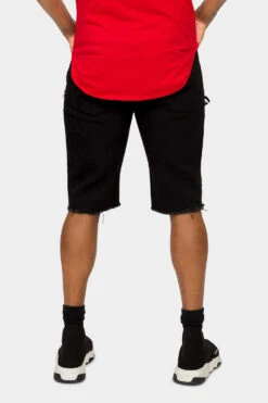 Ripped Bandana Repair Denim Shorts -Victorious DS2029 BLK 3