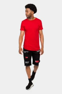 Ripped Bandana Repair Denim Shorts -Victorious DS2029 BLK 5