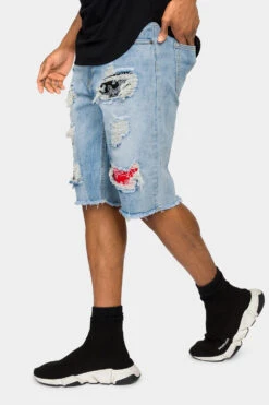 Ripped Bandana Repair Denim Shorts -Victorious DS2029 LTI 2