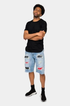 Ripped Bandana Repair Denim Shorts -Victorious DS2029 LTI 5