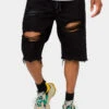 Ripped Raw Hem Denim Shorts -Victorious DS2045 BLK 1