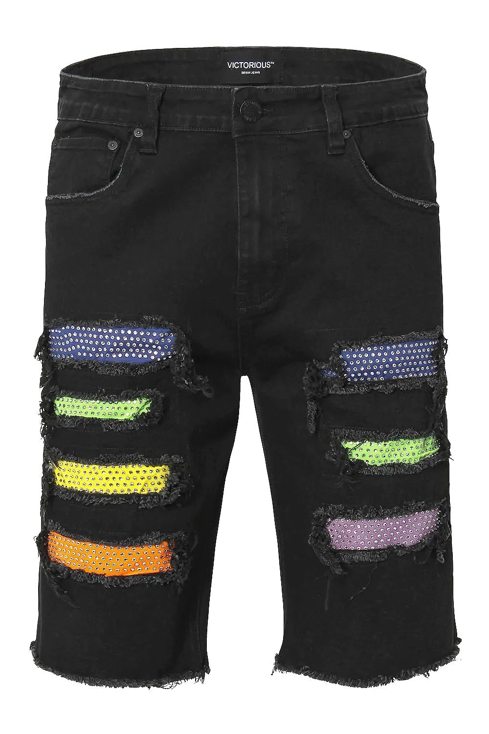 Multi Color Crystal Embellished Denim Shorts 6 Multi Color Crystal Embellished Denim Shorts - Image 4