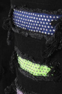 Multi Color Crystal Embellished Denim Shorts 15 Multi Color Crystal Embellished Denim Shorts -Victorious DS2078 BLK 3