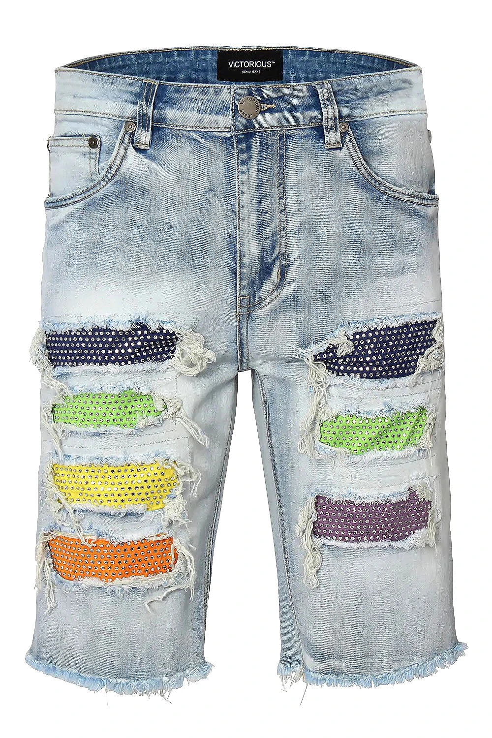 Multi Color Crystal Embellished Denim Shorts 3 Multi Color Crystal Embellished Denim Shorts