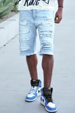 Distressed Repaired Denim Shorts -Victorious DS2097 LTI LIFESTYLE