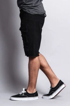 Distressed Colored Denim Shorts -Victorious DS431 BLK 2