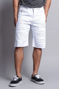 Distressed Colored Denim Shorts -Victorious DS431 WHT 1