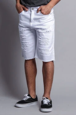 Distressed Colored Denim Shorts -Victorious DS431 WHT 2