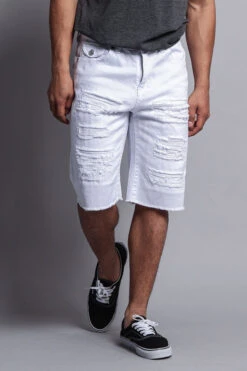 Distressed Colored Denim Shorts -Victorious DS431 WHT 4