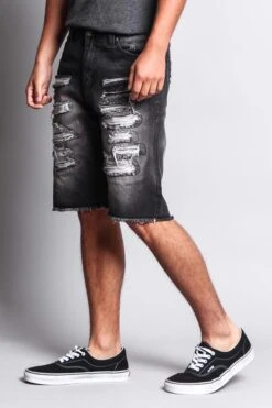 Men's Faded Distressed Shorts -Victorious DS751 BLK 2