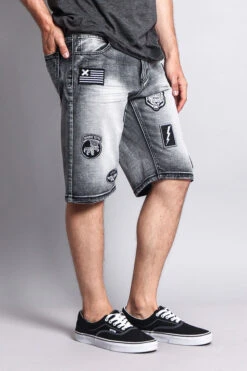 Patch Denim Shorts 15 Patch Denim Shorts -Victorious DS762 BLK 4