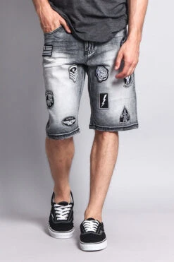 Patch Denim Shorts 16 Patch Denim Shorts -Victorious DS762 BLK 5