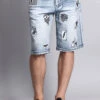 Patch Denim Shorts -Victorious DS762 ICE 1