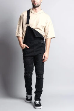 Men's Distressed Denim Overalls -Victorious FR105 BLK 5
