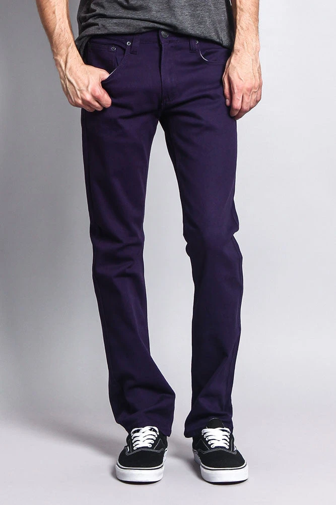 Men's Slim Fit Colored Jeans (Eggplant) 3 Men's Slim Fit Colored Jeans (Eggplant)