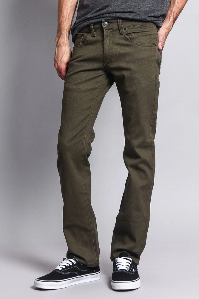 Men's Slim Fit Colored Jeans (Olive) 4 Men's Slim Fit Colored Jeans (Olive) - Image 2