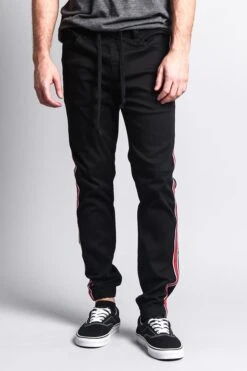 Men's Track Style Side Striped Joggers -Victorious JG3006 BLK 1
