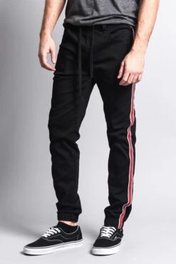 Men's Track Style Side Striped Joggers -Victorious JG3006 BLK 2