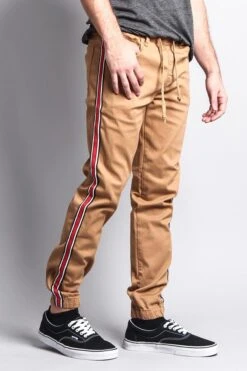 Men's Track Style Side Striped Joggers -Victorious JG3006 WHE 4