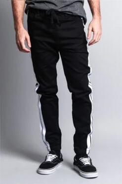 Men's Track Style Thick Striped Joggers -Victorious JG3008 BLK 1