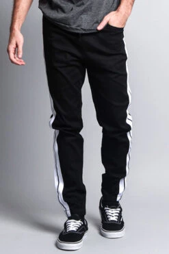 Men's Track Style Thick Striped Joggers -Victorious JG3008 BLK 5