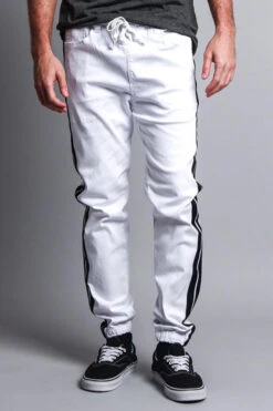 Men's Track Style Thick Striped Joggers -Victorious JG3008 WHT 1