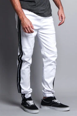Men's Track Style Thick Striped Joggers -Victorious JG3008 WHT 4