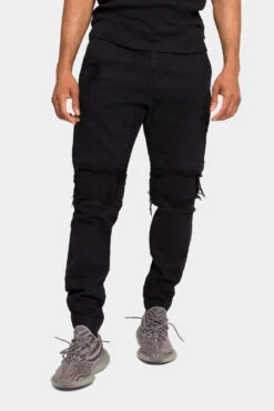 Distressed Ribbed Cuff Jeans -Victorious JG3032 BLK 1