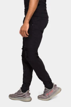 Distressed Ribbed Cuff Jeans -Victorious JG3032 BLK 2